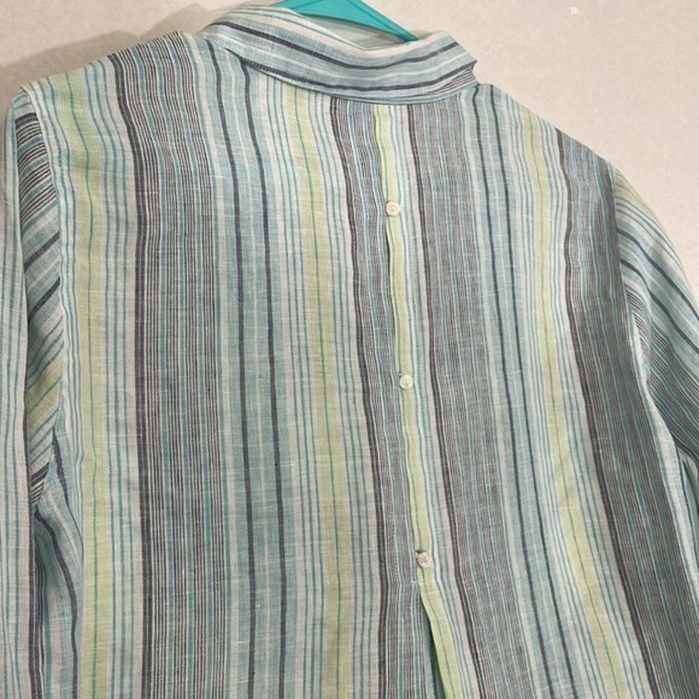Chico's Linen Tunic, No Iron, Multicolor Stripe, Chico's Size 1 = Medium - Picture 9 of 10